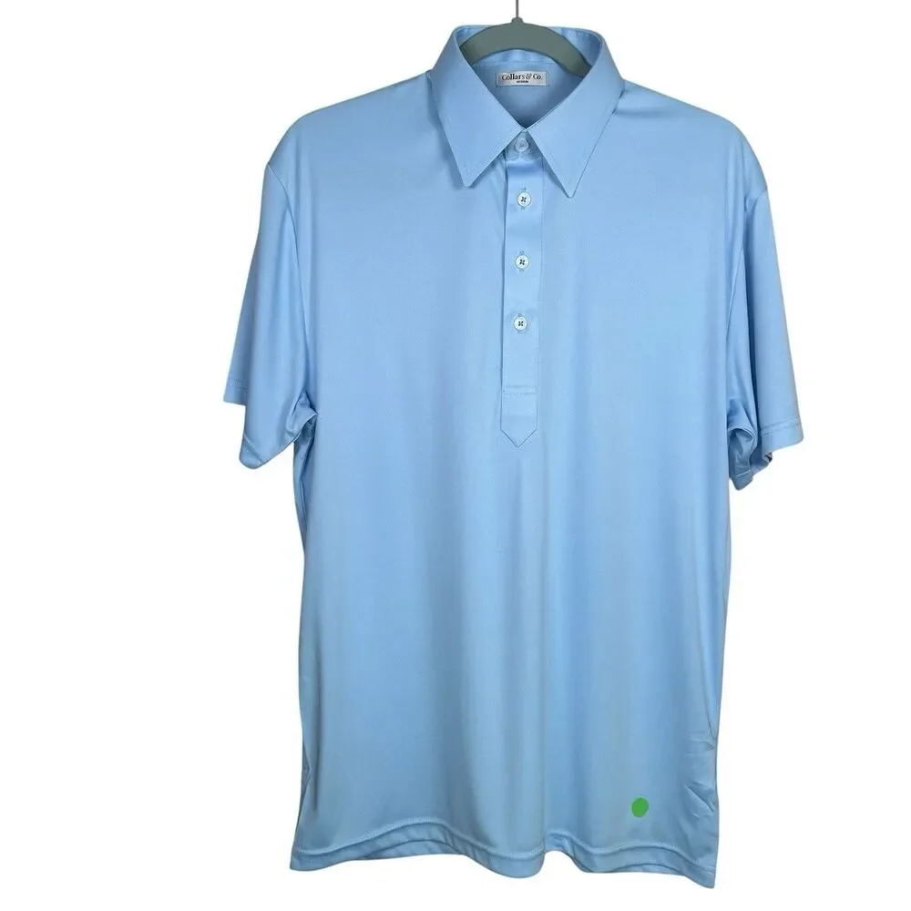 Collars & Co Polo Shirt Mens Medium Sky Blue Dress Collar Point Preppy Stretch